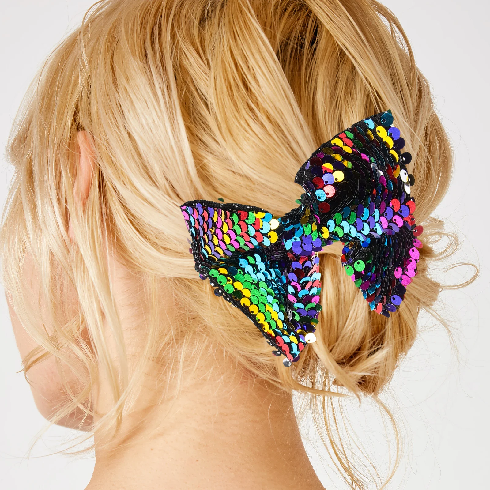 

4pcs Children Hair Clips Kids Accessories Girls Sequins Bows Decorative Hairpins Reversible Beads Black Colored