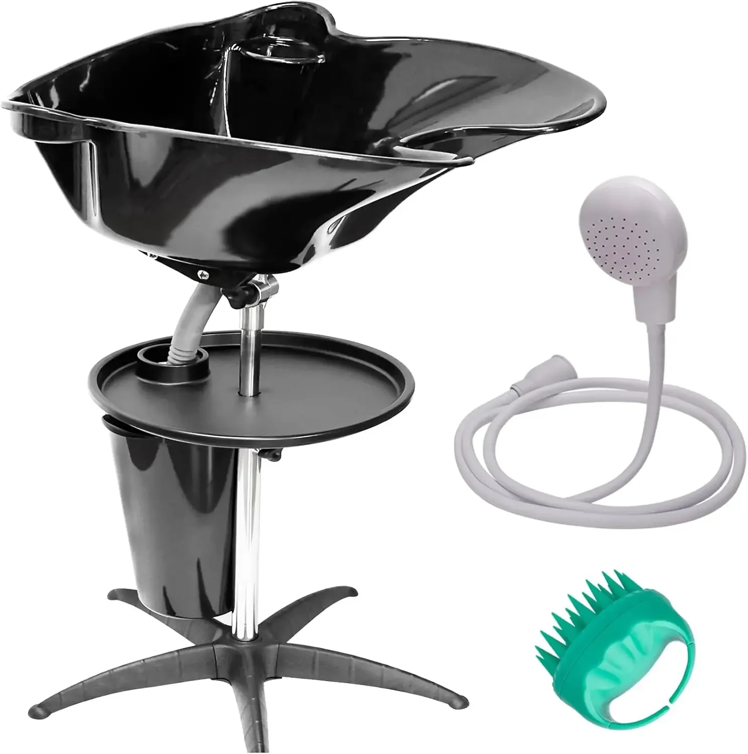 Shampoo Bowl, Salon Wash Sink Bundle Unit Hair Washing Basin, with Bucket Shower and Massage Brush, Suitable for Barber Stores,