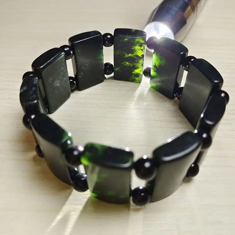 

Natural Medicine King Stone Hand Row Health Dark Green Jade Bracelet Boys Simple Jade Hand Brand Genuine Strong Magne