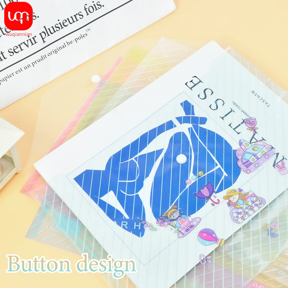 A4 Documententas Transparant 14c Dikte Grote Capaciteit Student Cartoon Sticker Knop Testpapier Opbergtas Kantoordocumenten