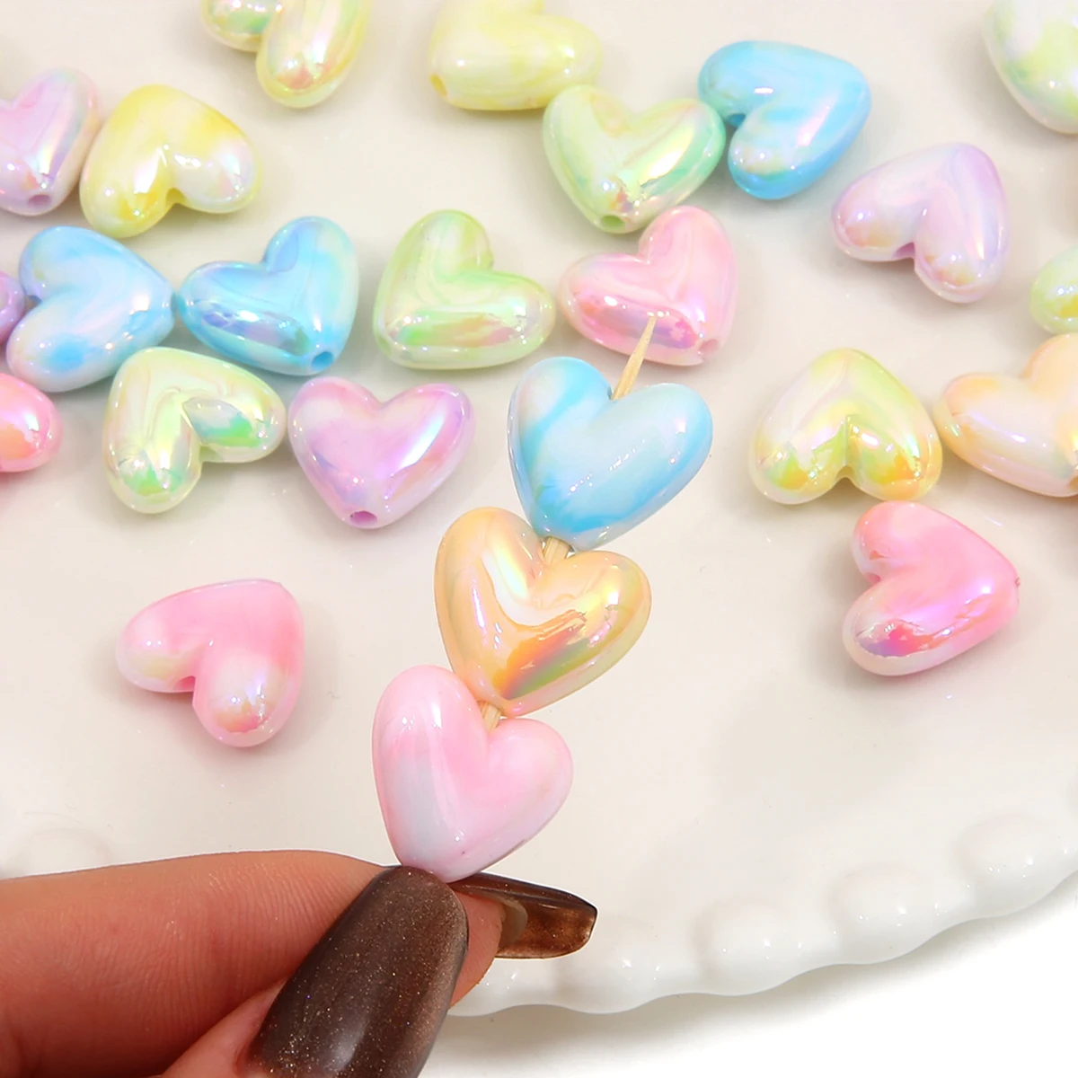 10/30pcs 15x17mm Macarons Heart Spacer Beads Shiny Love Heart Acrylic Beads For DIY Jewelry Making Bracelet Necklace Earrings view 3