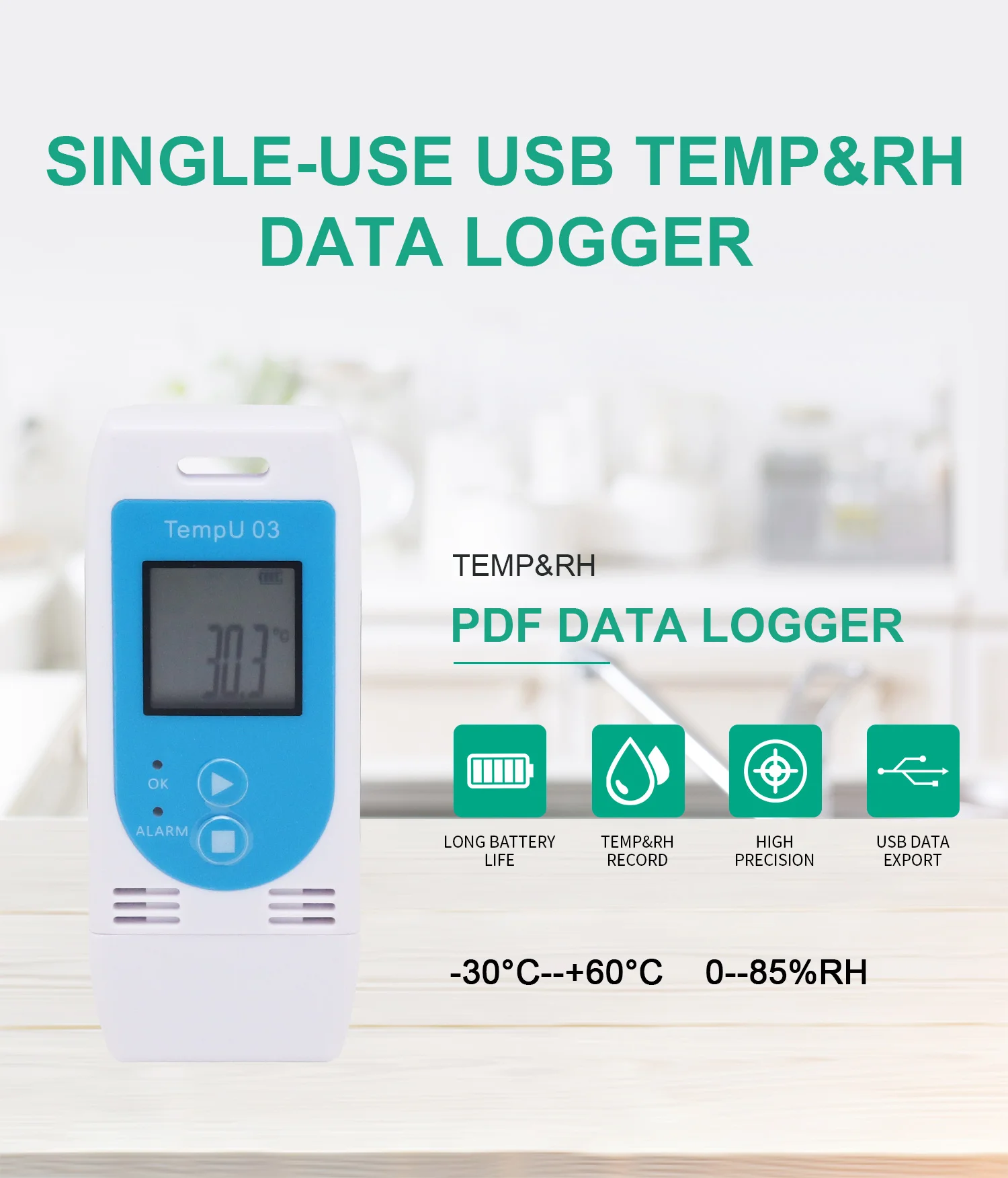 New Refrigerated Car Incubator USB Temperature and Humidity Recorder Warehouse Cold Chain Transport Vehicle TempU 03