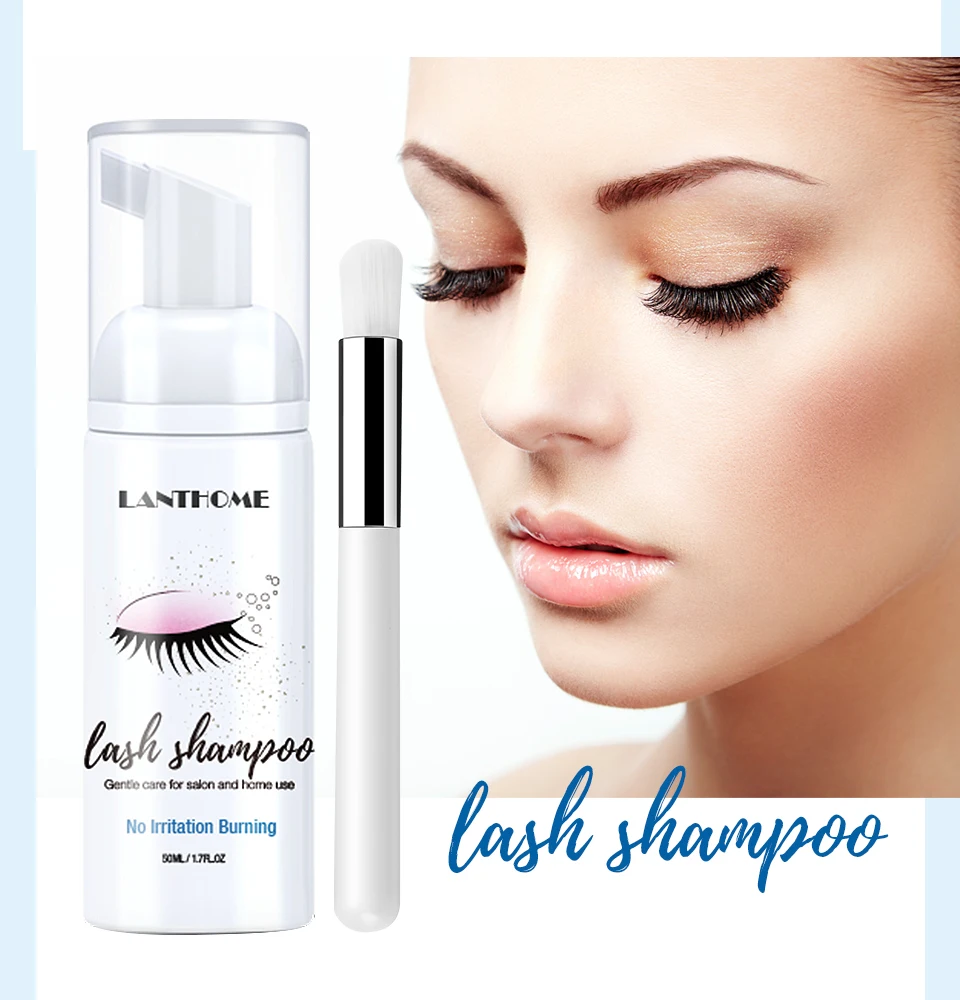 Lanthome Eyelash Extension Shampoo Foam Eyelid Deep Clean Cleanser For Makeup Tools Mascara Remover Glue Salon Home Use 50ml