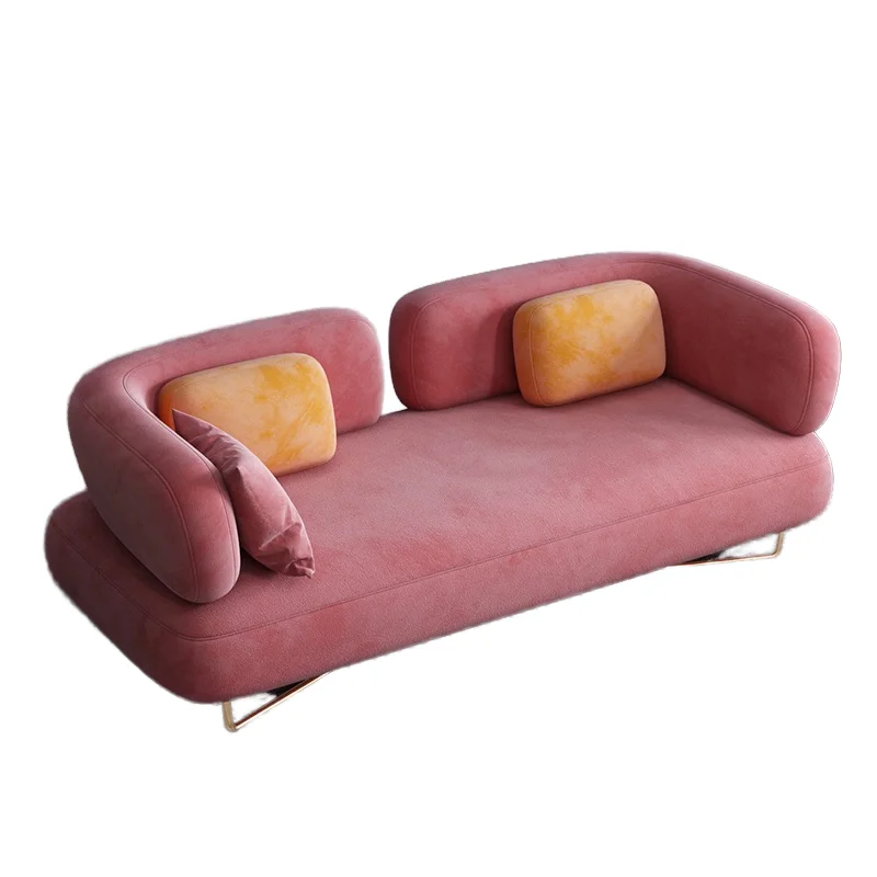 Modern sofa Blue/pink fabric curved two-seater sofa Hotel restaurant Living room