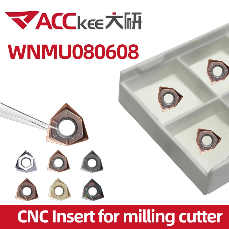 ACCKEE WNMU080608 Double-Sided 90 Degree Fast Feed Milling Cutter Insert MFWN WNMU Carbide Inserts Cast Iron Alumnium FaceMill