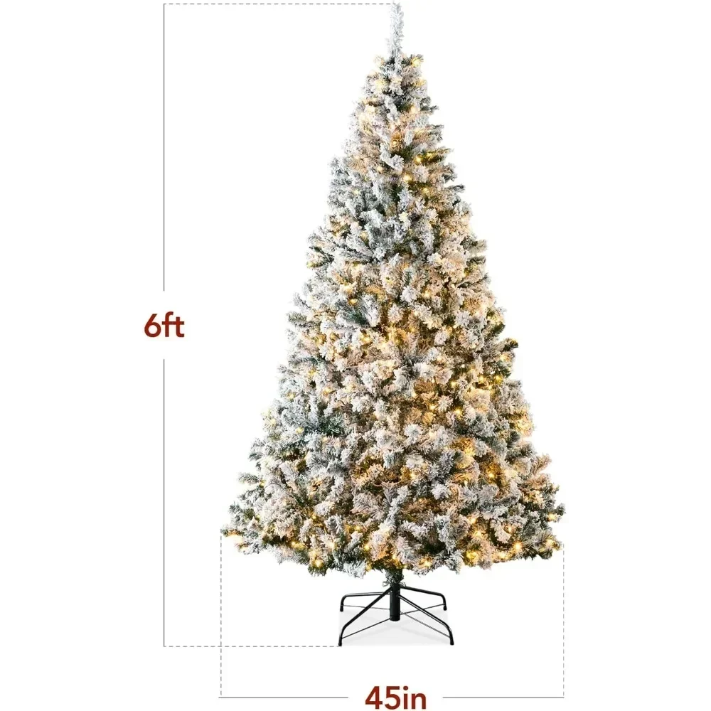 Artificial Christmas Tree, Snow Flocked Design Pine Tree, Full Appearance Snowy W/Easy Assembly, Metal Stand, Tree Christmas