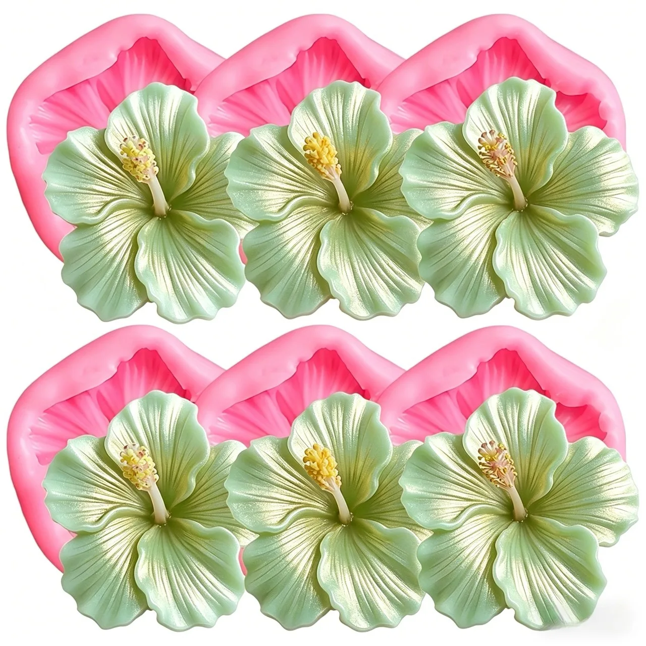 6 Pieces of Hibiscus Flower Silicone Molds, Suitable for Handmade Scented Candles, Resin Crafts, Jewelry Casting, Soap, Clay, and Plaster Perfect for Home Decor and Romantic Handmade Gifts.