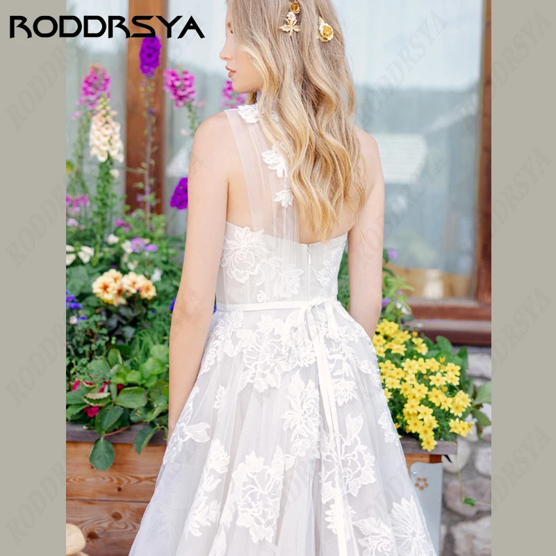 RODDRSYA Boho Strapless One Shoulder Wedding Dress For Women A-line Tulle Lace Vestido De Noiva Appliques Backless Bridal Gowns