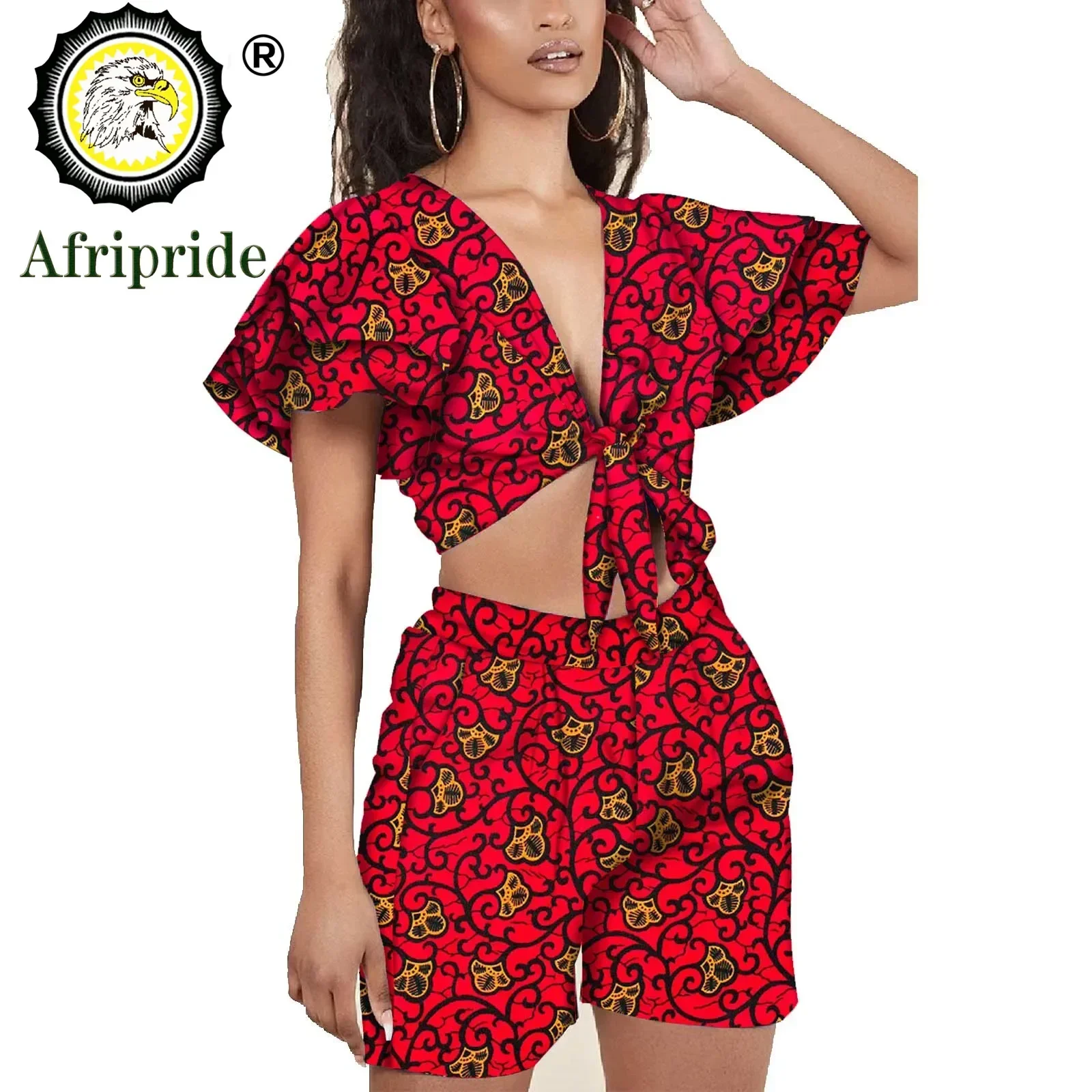 

2024Summer African 2 Piece Outfits for Women Crop Top and Shorts Set Ankara Print Plus Size Party Sexy Club Tracksuit S2026013