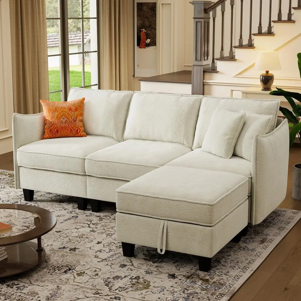 

Modular Sectional Sofa L Shape Couches with Storage Ottoman and Washable Cushion Cover for Living Room, Apartment, BedroomBeige