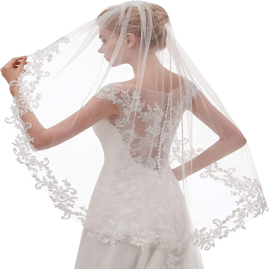 New Arrival White Ivory One Layer Bride Wedding Veils Lace Edge Bridal veil velo de novia Boda wedding accessories