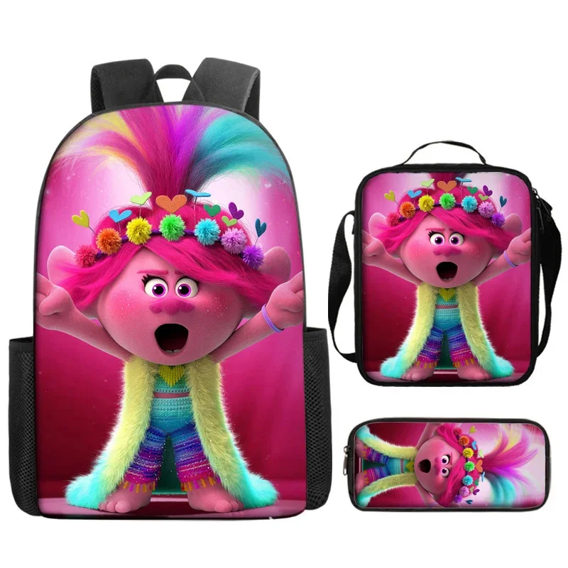 Trolls Backpack Branch Little TreasureMary Children's Cartoon Anime Backpack Shoulder Bag Pencil Case Cross Bag