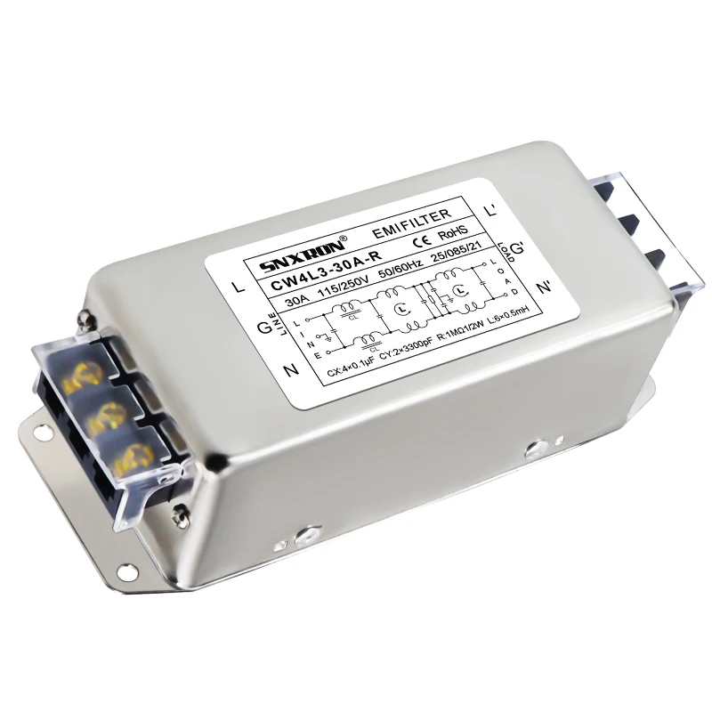 単相三段ac-emiフィルター-cw4l3-r端子台-220vac-3a-6a-10a-20a-30a-ノイズ抑制電源浄化