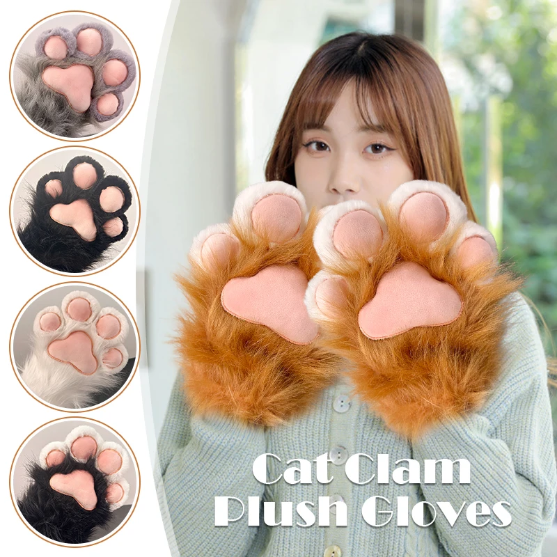 Realistic Plush Furry Cat Claw Gloves Squeaking Sound Mittens Cute Lolita Anime Cosplay Halloween Costume Accessories Gloves