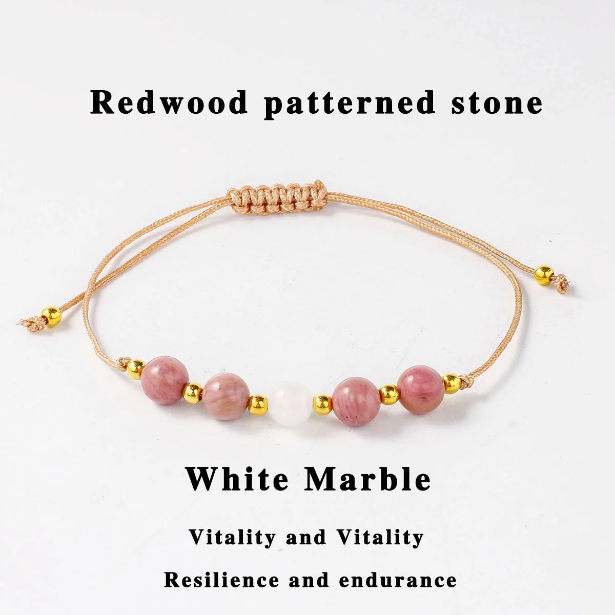 Moonstone Fertility Bracelet Rose Quartz Pregnancy Crystal Mom To Be Gemstone Redwood Patterned Stone White Marble Bead Bracelet