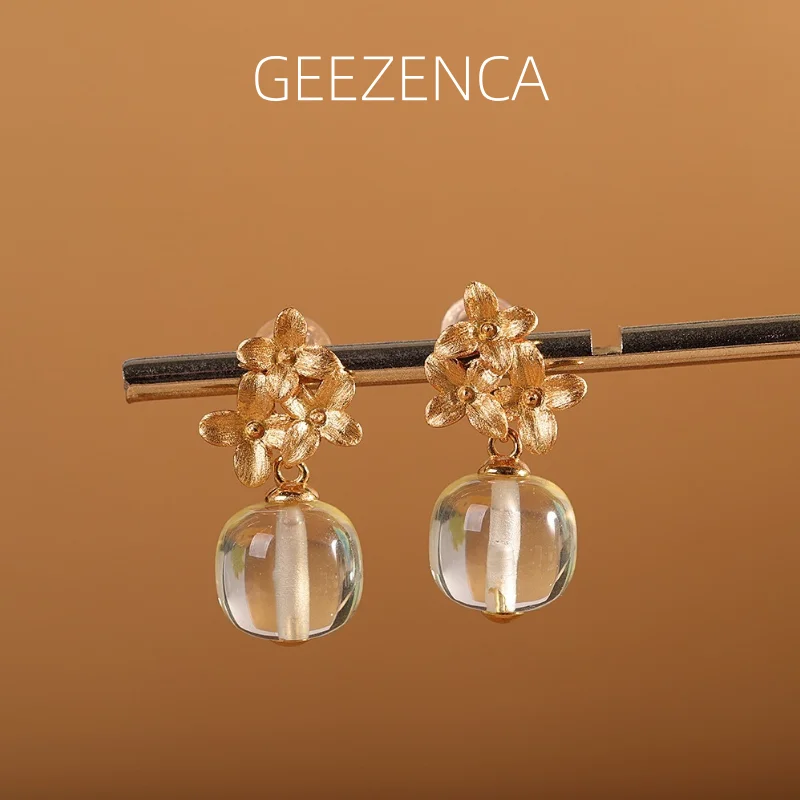 

Серьги-подвески GEEZENCA из серебра 925 пробы с позолотой, с большим хрустальным шаром в форме цветка, для женщин, изящные, модные, эффектные, подарок