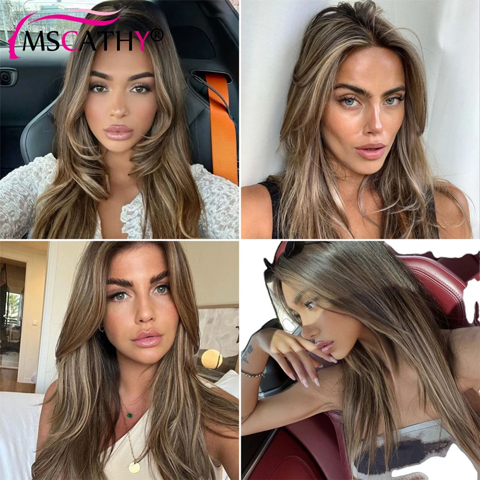 Wig Rambut Asli Pirang Kekuningan 200% Untuk Wanita, Wig Lace Front Lurus 13x6, Wig Lace Frontal HD Transparan, Sudah Preplucked