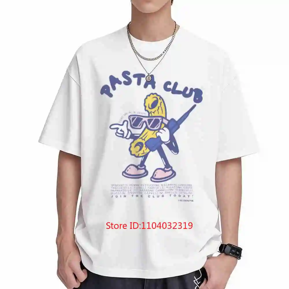 Pasta Club Hand Drawn Cartoon Food Short Sleeve Tee 100% Cotton T-Shirt