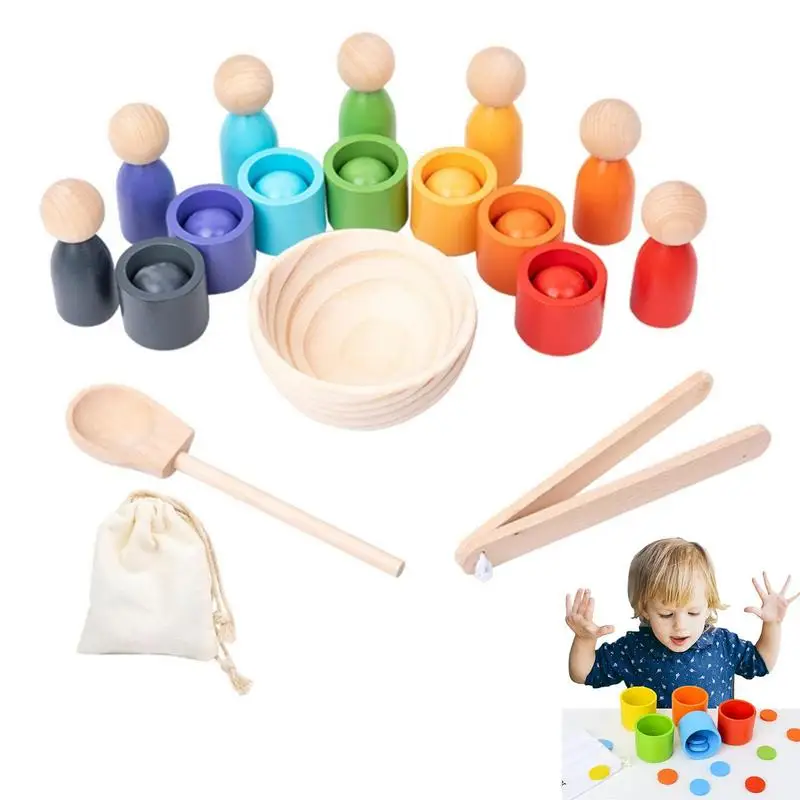 

Montessori Baby Wooden Toys Color Sorting Matching Games Ball In A Cup Wood Ball And Cup Toys Educational Learning Preschool