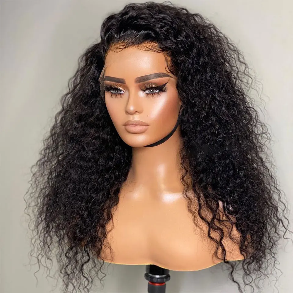 

26 Inches Long 180%Density Glueless Black Kinky Curly Lace Front Wig With BabyHair Heat Temperature Daily PrepluckedCosplay Wig