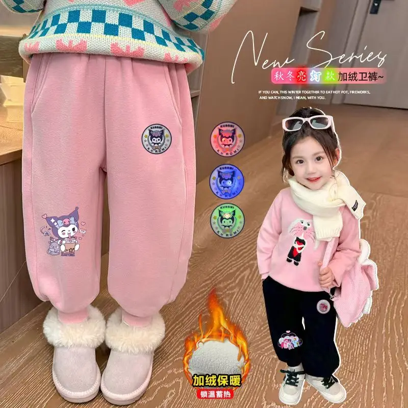 

My Melody Kuromi Anime Kawaii MINISO Ins Luminous Pants Autumn Winter Cute Cartoon Fleece Warm Trousers Toys Gifts for Kids