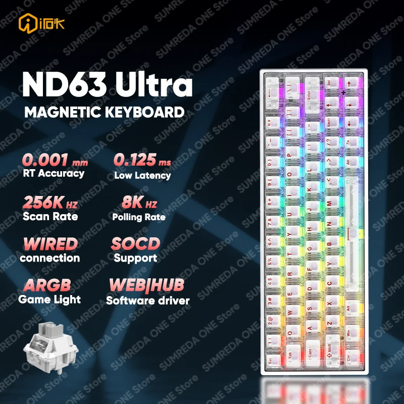 

IROK ND63 Ultra ND68 Pro ND63 Max игровая магнитная механическая клавиатура RT0,001 мм 8K 0,125 мс проводная клавиатура с задержкой для ПК FPS Gamer
