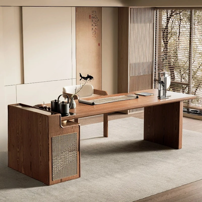 

Новый китайский чайный столик из массива дерева с интегрированной полкой для книг, в эстетике династии Сун, многофункциональный, для офиса, в комплекте со стульями.