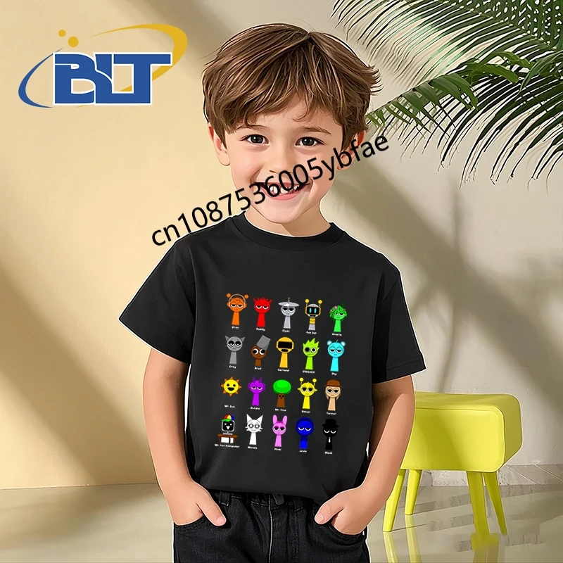 All my Sprunki game toys printed kids T-shirt pure cotton short-sleeved cartoon top personalized children's clothing