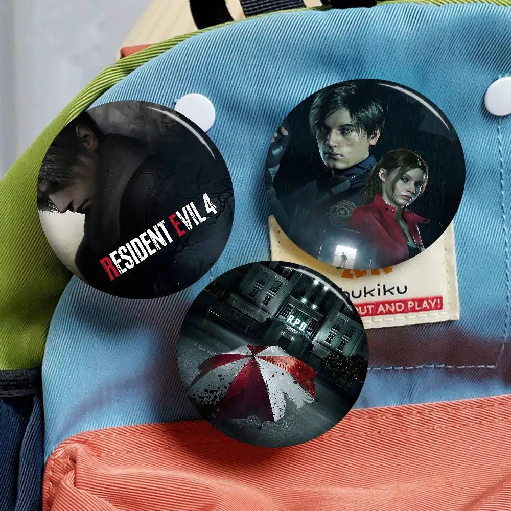 قماش اللوحة لعبة R-RESIDENT EVIL صور دبابيس الإبداعية شارة مستديرة الهدايا دبابيس 32/44/58 مللي متر