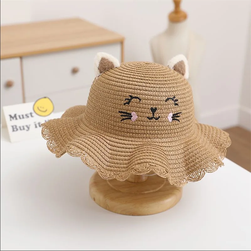 Children Cute Three-dimensional Cat Ears Cartoon Fashion Sweet Girl Summer Beach Sunshade Sunscreen Fisherman Hat