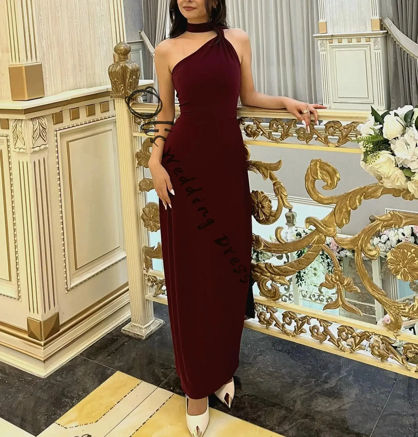 

customized Mermaid Sleeveless Prom Dresses One Shoulder Pleated Ankle Length Party Dresses Evening Dresses