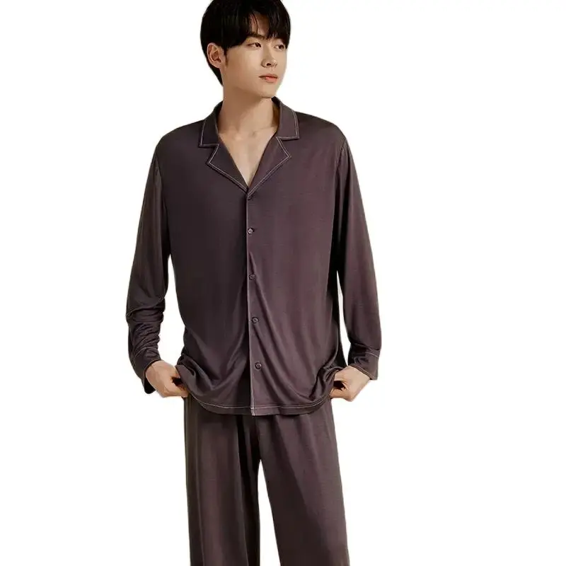 BirdTree 100%Mulberry Silk Pajamas Set For Men, Long Sleeve Top Pants, Fashion Casual Knit Homewear, 2024 Summer Autumn S48253QC