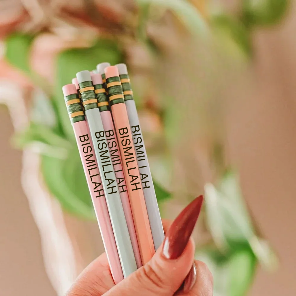 5pcs BISMILLAH Laser Engraving Pencils Eid Gift for Kids Boys Girls Teen Eid Mubarak Decoration Supplies Islamic Holiday Gift