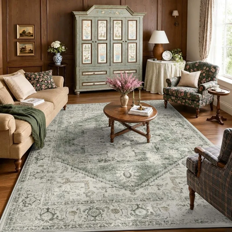 1Pc American Retro Persian Pattern Carpet, Machine Washable, Warm Home Decoration, Compatible with Retro Style Home, Suitable for Living Room, Bedroom, Entryway, Office, Corridor
