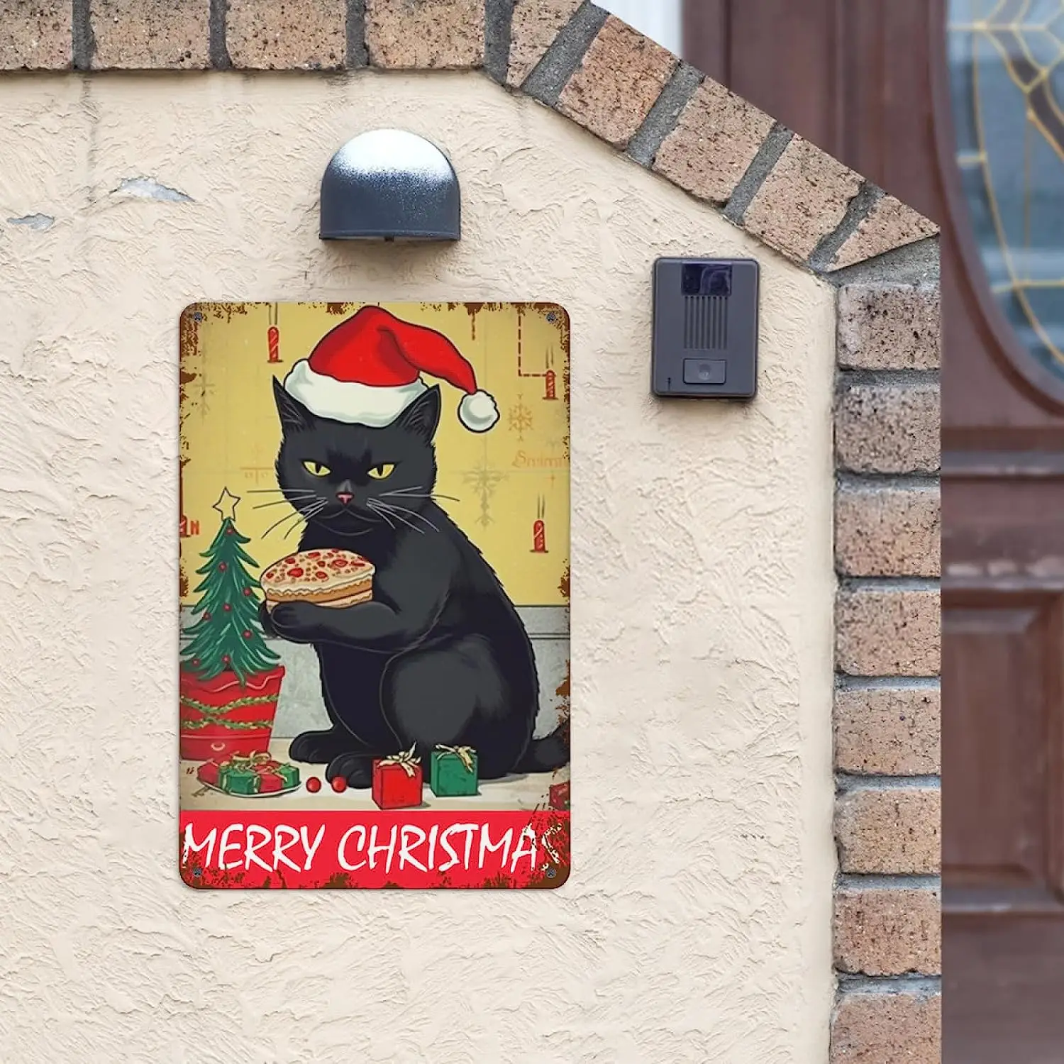 Merry Christmas Black Cat 1 Retro Funny Tin Sign, Art Plaque for Garage Bar Caffe Pub Coffee Home Bathroom Wall Decor