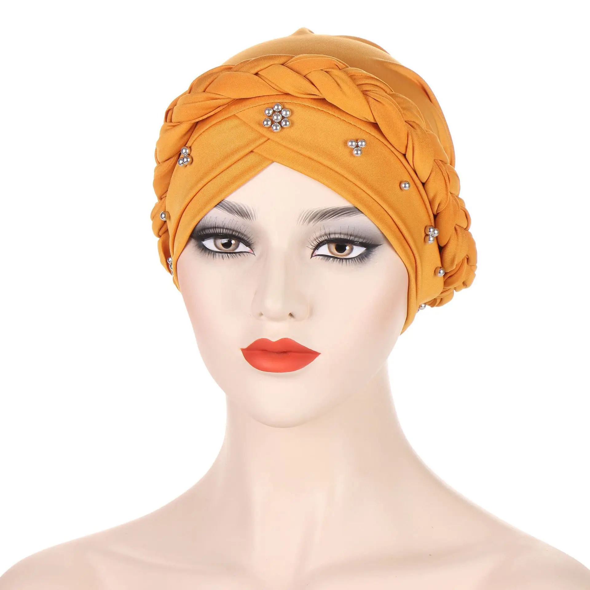 Ladies' Spring And Autumn Multi Colored Pearl Braided Hat Short Braided Silver Bead Hoodie Milk Silk Solid Color Headband Hat