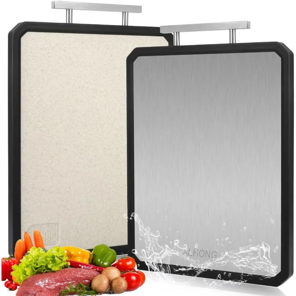 

Разделочная доска из нержавеющей стали для кухни, разделочная доска из стали, нетоксичная, металлическая пластиковая разделочная доска, двусторонняя с ручкой