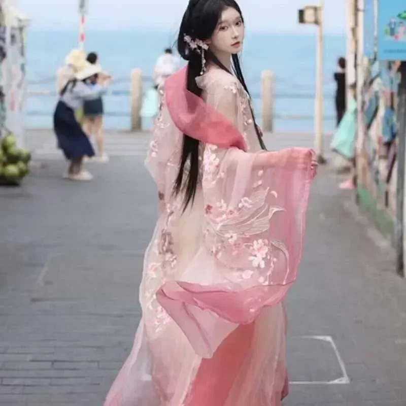 

2025 Song Dynasty For Women Pink Hanfu Women Chinese Traditional Embroidery Stage Dance Dress Female Fairy Cosplay Costume Hanfu