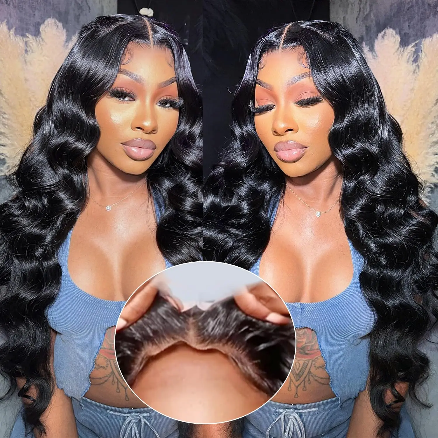 Synthetic Wigs Human Hair Pre Cut Lace Closure Wigs Human Hair Body Wave Lace Front Wig Human Hair Glueless Wig 180% Density