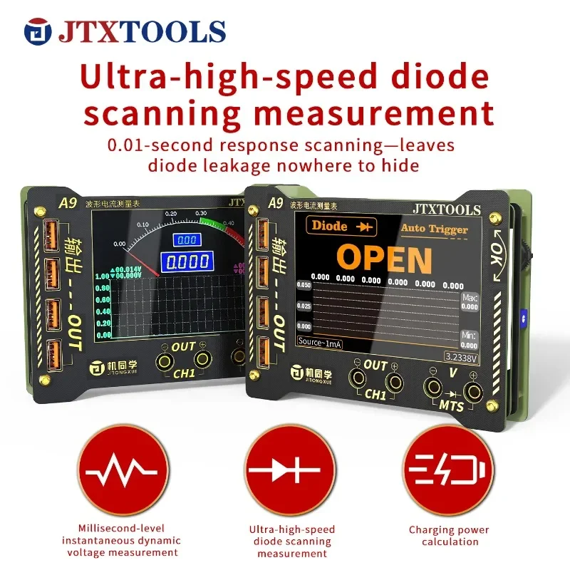 JTX A9 Curve Waveform Precision Measuring Meter 0-36V Four Display Mode Real Time Monitoring Voltage and Current Detector Tool