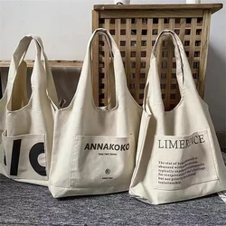 Borse di tela per le donne grandi signore Eco cotone panno di lino borsa lettere stampa Shopper borse riutilizzabili Shopping Beach Bags