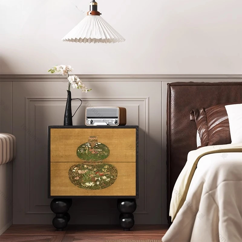 

Medieval solid wood bedside table, small household locker, bedroom storage side cabinet design sense, niche integrated
