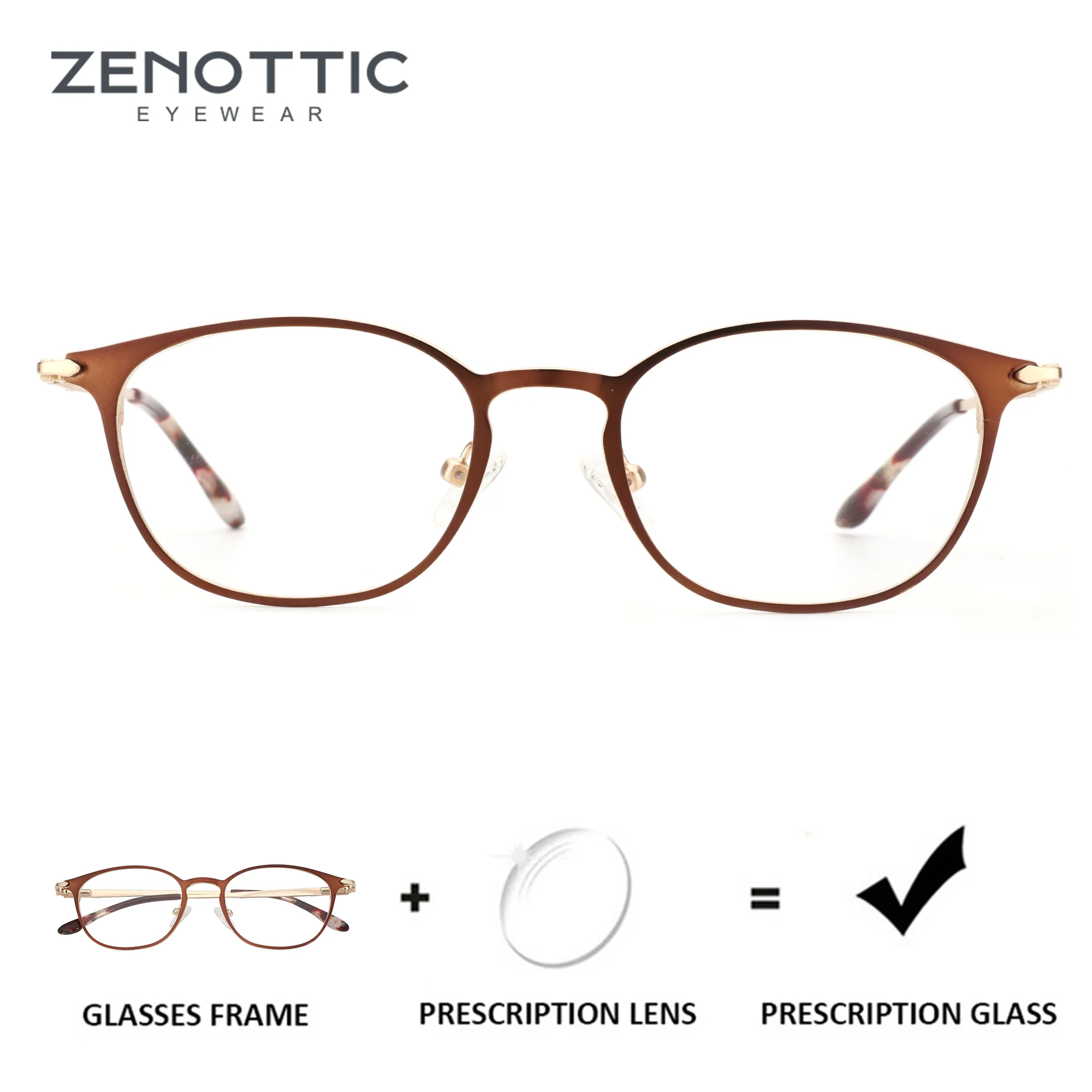 

ZENOTTIC (M Size) Square Metal Prescription Glasses For Women Man Anti Blue Light Progressive Myopia Lenses