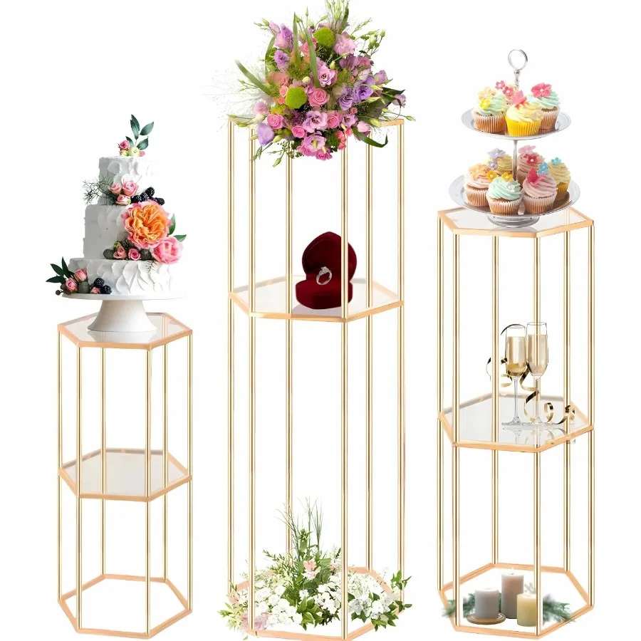 3 قطعة 2 الطبقة مسدس كعكة ذهبية حامل للحزب طويل القامة قاعدة معدنية تقف لعرض الديكور زهرة النبات عيد ميلاد الزفاف B #1