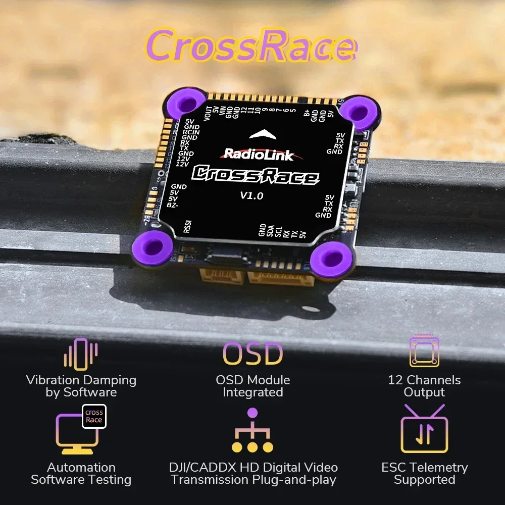 Radiolink CrossRace Flight Controller 12CH Output OSD Integrated, Compatible 4-in-1 ESC Plug-and-play for 2-8 Axis RC FPV Drone