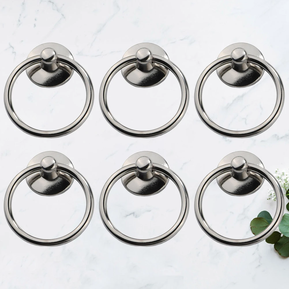 

6 Pcs Black Handle Ring Door Drawer Knobs Vintage Dresser Cabinet Bedside Handles Retro