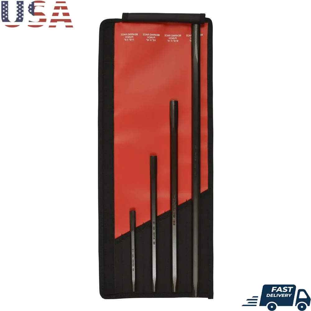

Automotive Bearing Race Punch Set 4-Piece Tool Steel Rust Resistant Black Oxide Finish