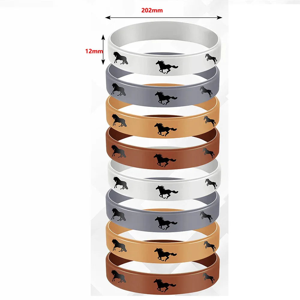 4-16pcs Cowboy Party Horse Rubber Bracelets Silicone Horse Race Wristbands for Western Boy Themed Horse Party Favors Decorations