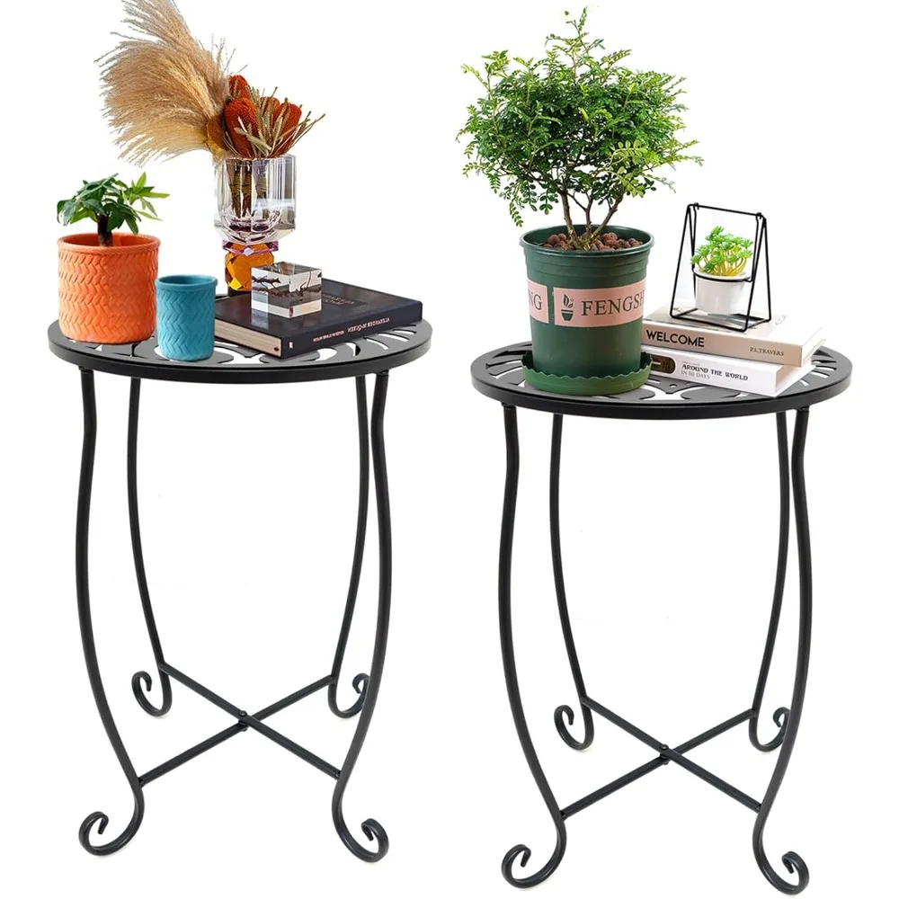 

2 Pack Indoor Outdoor Side Tables, Weather Resistant Metal Patio Side Table, Small Round Outdoor End Table Side Table for Patio