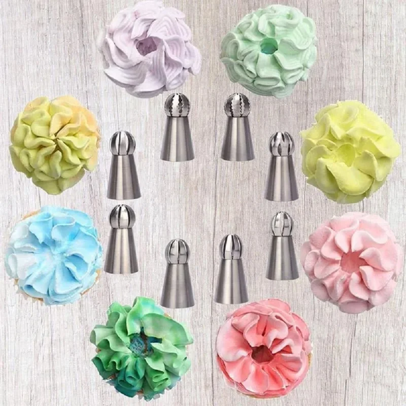 8 Styles Russian Piping Nozzle Set Sphere Ball Icing Pastry Tips Sugarcraft Cupcake Decorator Kitchen Bakeware Tools